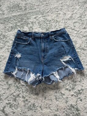 Abercrombie & Fitch High-Waist Distressed Denim Shorts - Blue size 29 CurveLove